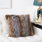 inchgrass Faux Fur Throw Pillow Covers Cushion Covers Luxury Soft Decorative Long Hair Pillowcase Fuzzy Pillow Cases for Bed Couch Sofa (45x45cm, 2-piece Brown Vertical Hair)