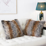 inchgrass Faux Fur Throw Pillow Covers Cushion Covers Luxury Soft Decorative Long Hair Pillowcase Fuzzy Pillow Cases for Bed Couch Sofa (45x45cm, 2-piece Brown Vertical Hair)