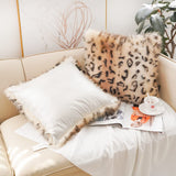 inchgrass Faux Fur Throw Pillow Covers Cushion Covers Luxury Soft Decorative Long Hair Pillowcase Fuzzy Pillow Cases for Bed Couch Sofa(45x45cm, 2-piece Lepoard)