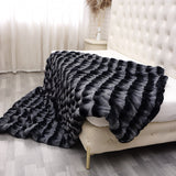 Chinchilla fur on top of Grey striped super soft faux fur blanket 185cmx205cm