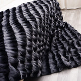 Chinchilla fur on top of Grey striped super soft faux fur blanket 185cmx205cm