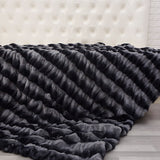 Chinchilla fur on top of Grey striped super soft faux fur blanket 185cmx205cm