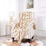 Inchgrass Luxury Faux Fur Throw Blanket for Couch Bedding Decoration Room Sofa (60" x 70" ,White Beige)