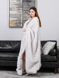 Inchgrass luxury artificial blanket, white fox hair dyed with black tip,super warm, plush, elegant, fluffy sofa, sofa and bed decoration blanket scarf, 150X200cm