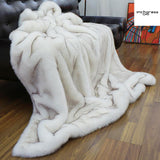 Inchgrass luxury artificial blanket, white fox hair dyed with black tip,super warm, plush, elegant, fluffy sofa, sofa and bed decoration blanket scarf, 150X200cm