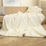 Inchgrass super soft and fluffy white hollow pattern artificial blanket, bed blanket blanket, fluffy and comfortable light plush blanket, sofa and chair washable plush blanket for home decoration, 150X200CM