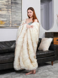 Inchgrass luxury faux fur  blanket, white fox hair dyed with brown tip,super warm, plush, elegant, fluffy sofa, sofa and bed decoration blanket scarf, 150X200cm